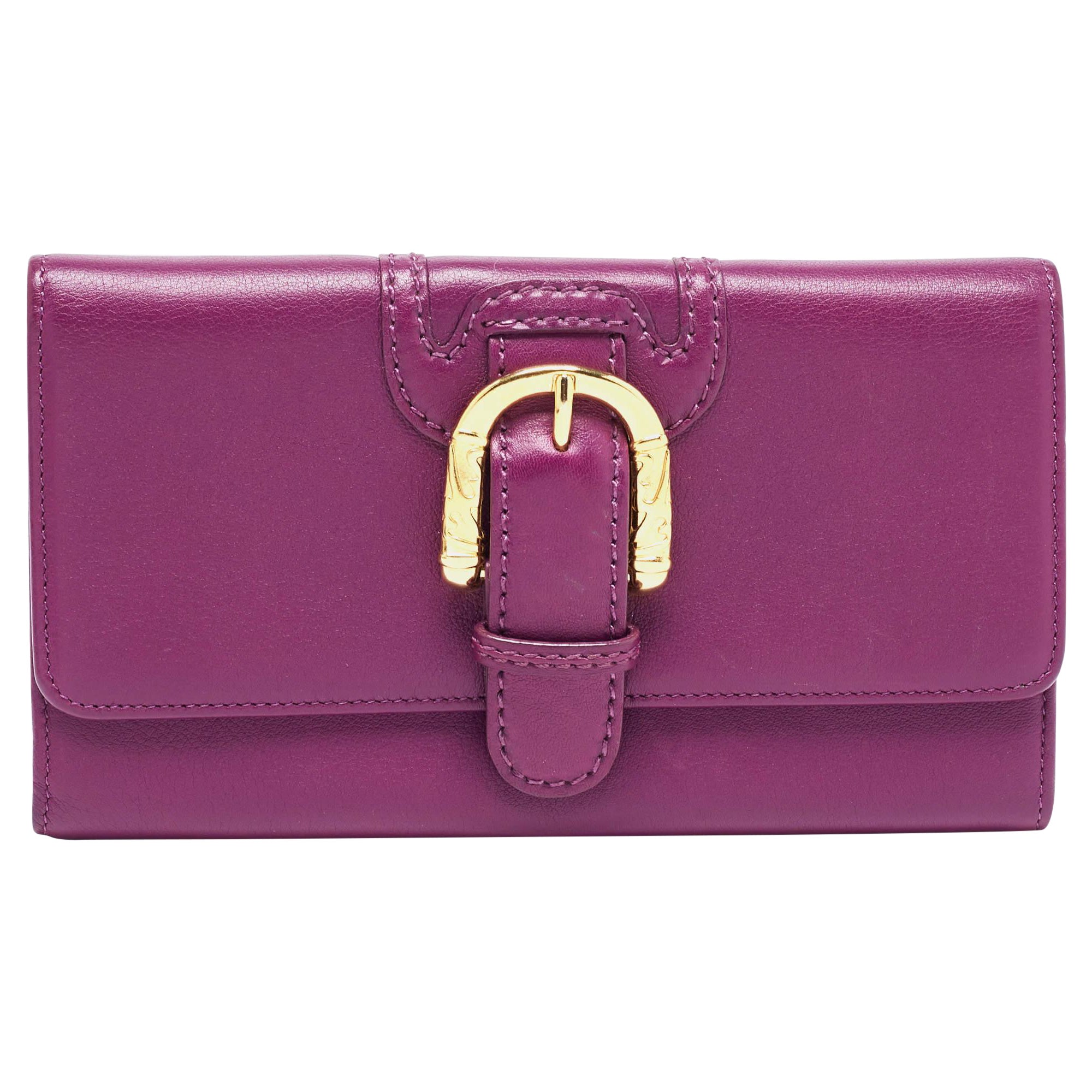 Escada Purple Leather Buckle Flap Clutch