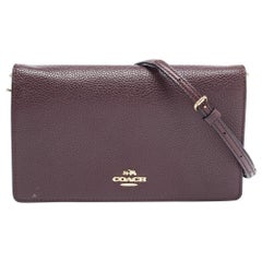Coach Dark Brown Pebbled Leather Hayden Foldover Clutch Bag