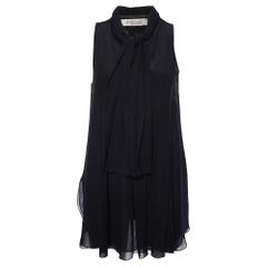 SPORTMAX Top negro de seda con cuello y detalle de corbata S