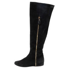 Used Stuart Weitzman Black Suede Knee Length Boots Size 37.5