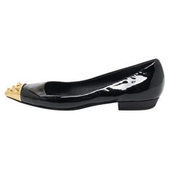 Giuseppe Zanotti Black Patent Leather Spiked Cap Toe Ballet Flats Size 38.5