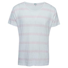 Kenzo Camiseta blanca/rosa estampada de algodón con cuello redondo y media manga M