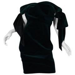 Dramatic 1980s Antony Price Bottle Green Velvet Dress 8