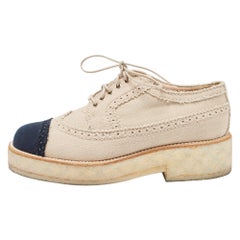 Chanel Beige/Black Brogue Canvas Cap Toe Lace Up Derby Size 36