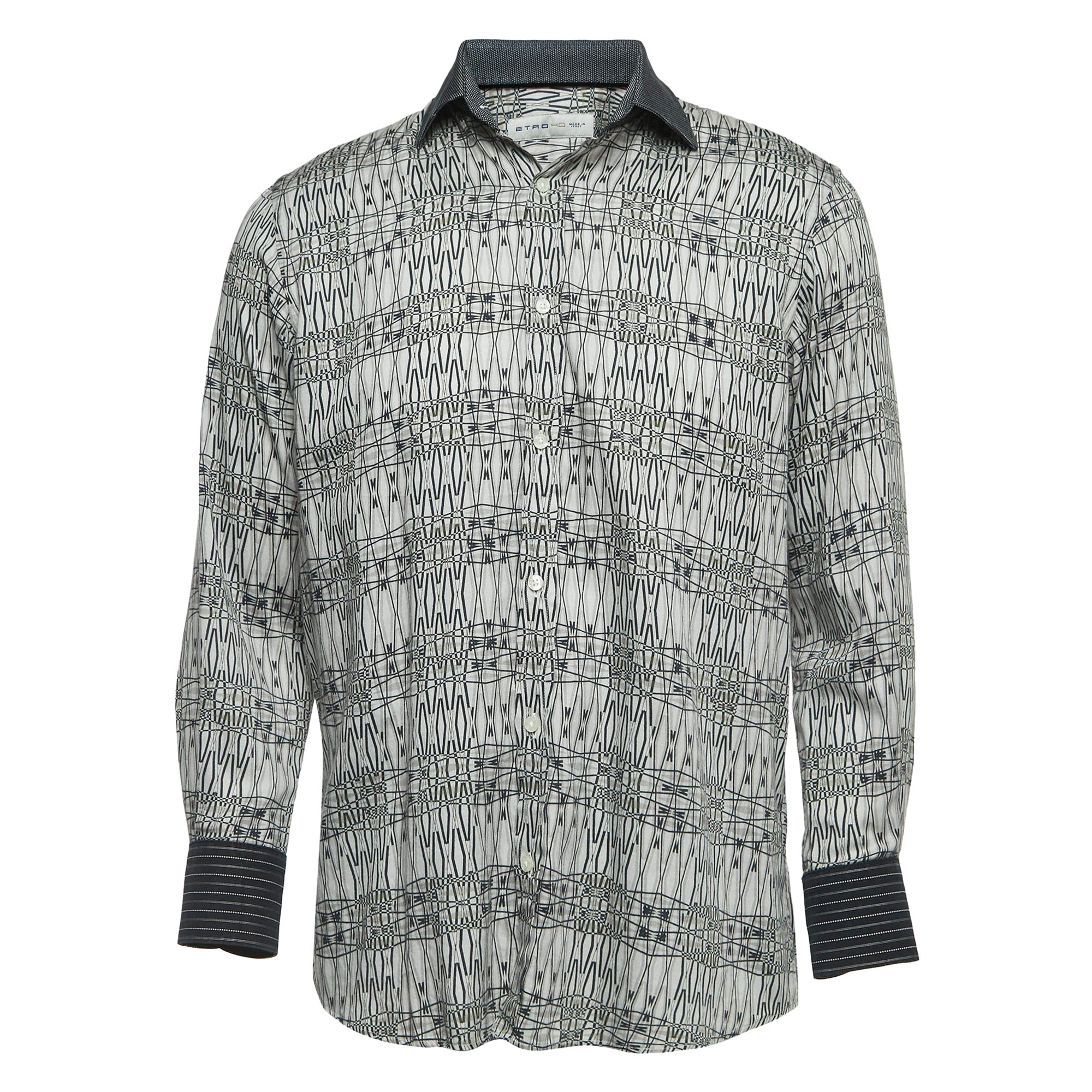 Etro - Camicia a maniche intere in cotone con stampa grigia - M. I.