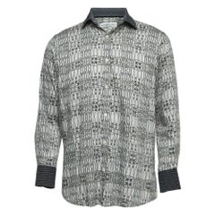 Etro - Chemise à manches longues en coton imprimé gris à boutons sur le devant M