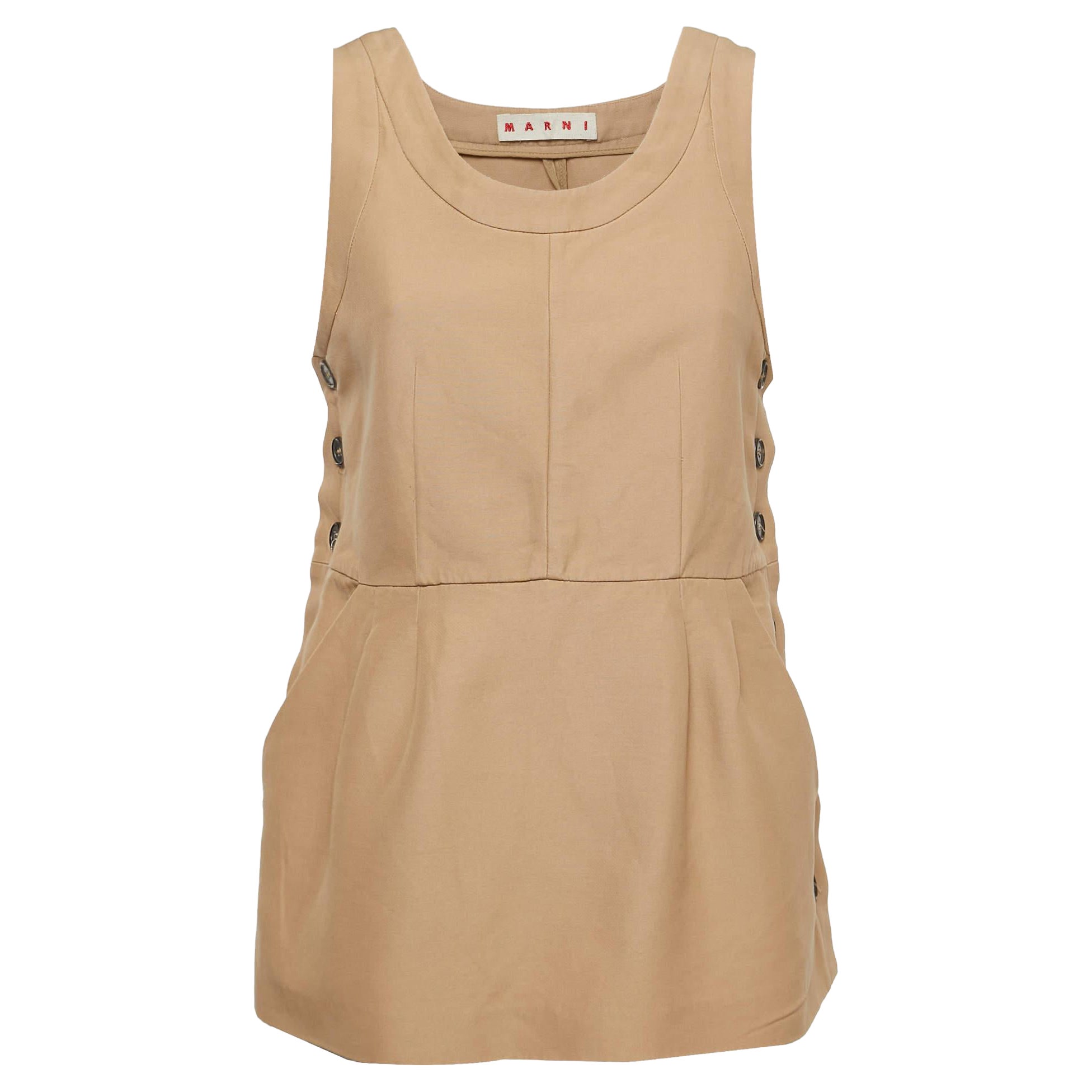 Marni Top sin mangas con botones de algodón beige M