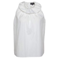 Giorgio Armani Top sin mangas de algodón blanco con cuello de volantes S