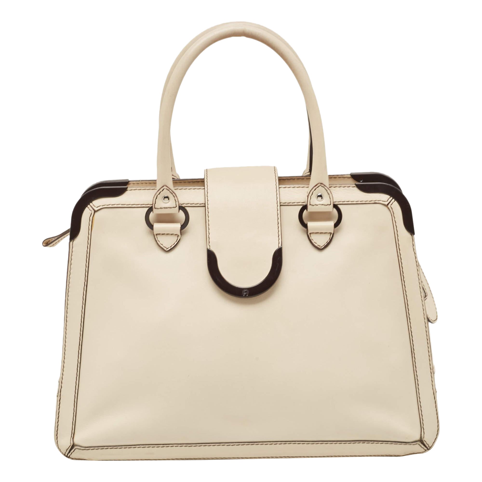 Aigner Light Beige Leather Frame Satchel For Sale