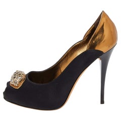 Giuseppe Zanotti, pelle nera con cristalli, Peep Toe Pumps, misura 37