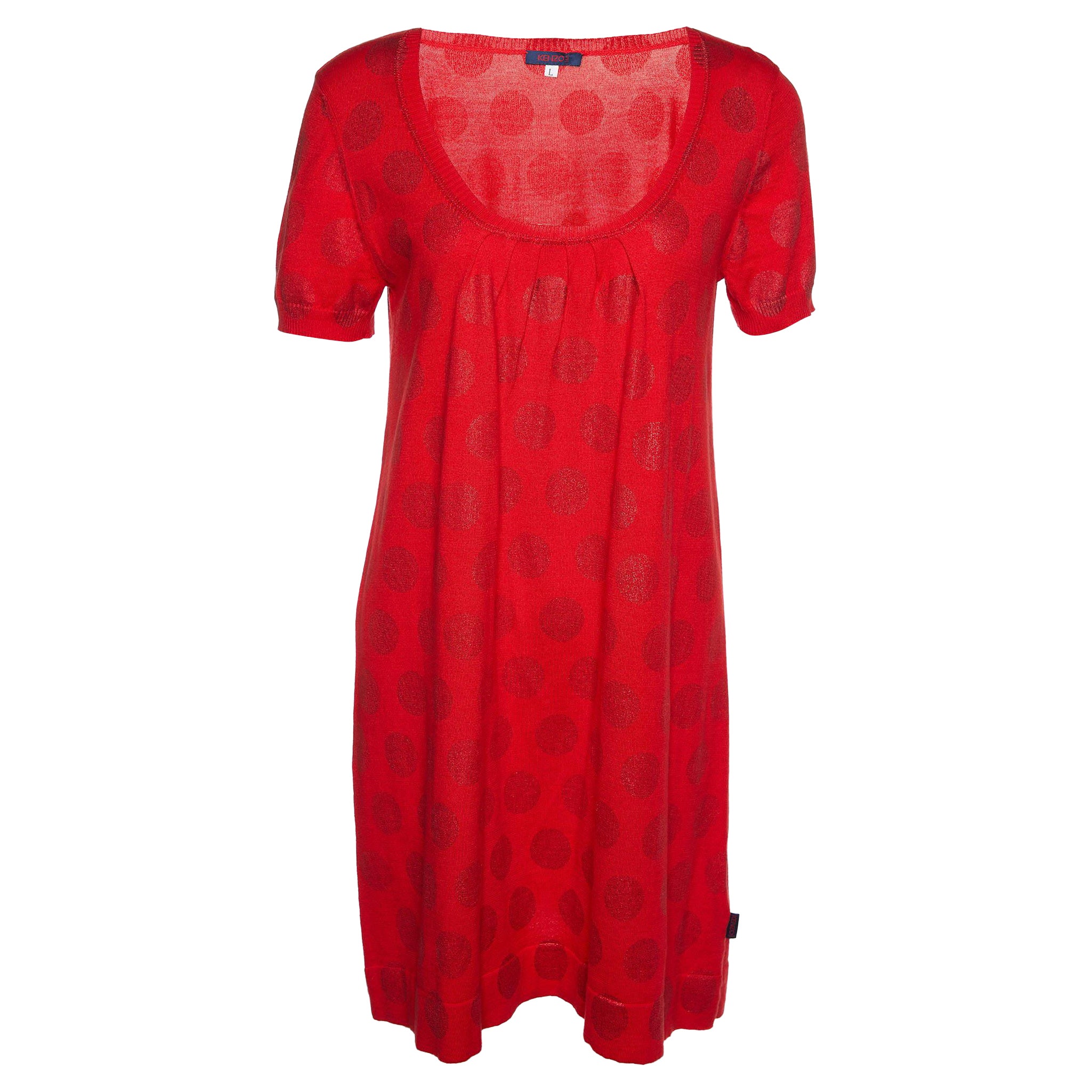 Kenzo Red Lurex Polka Cotton Knit Mini Dress L For Sale