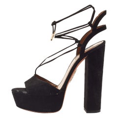 Aquazzura Sandali con cinturino alla caviglia in camoscio nero taglia 38