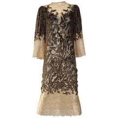 Vintage Oscar De La Renta velvet devore gold lace dress