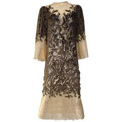 Oscar De La Renta velvet devore gold lace dress 11