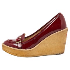 Stella McCartney Red Faux Patent Leather Wedge Platform Loafer Pumps Size 38