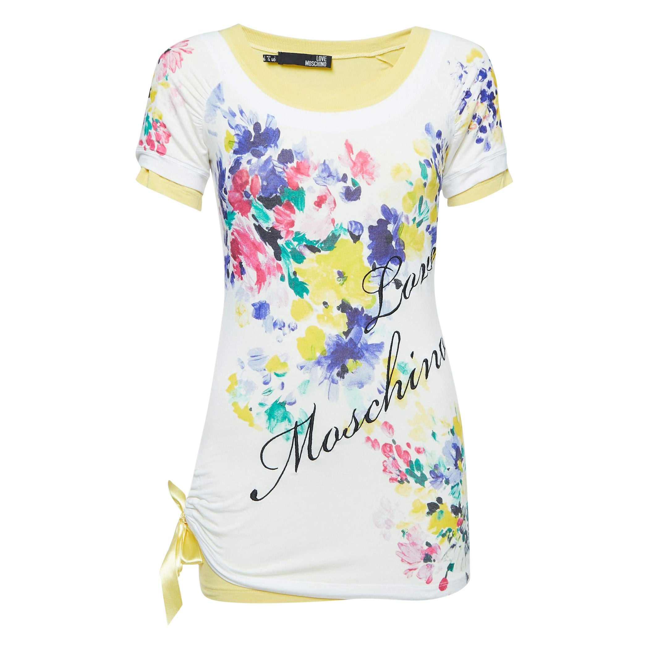 Love Moschino - Maglietta con stampa floreale multicolore e intarsio in maglia - T S in vendita