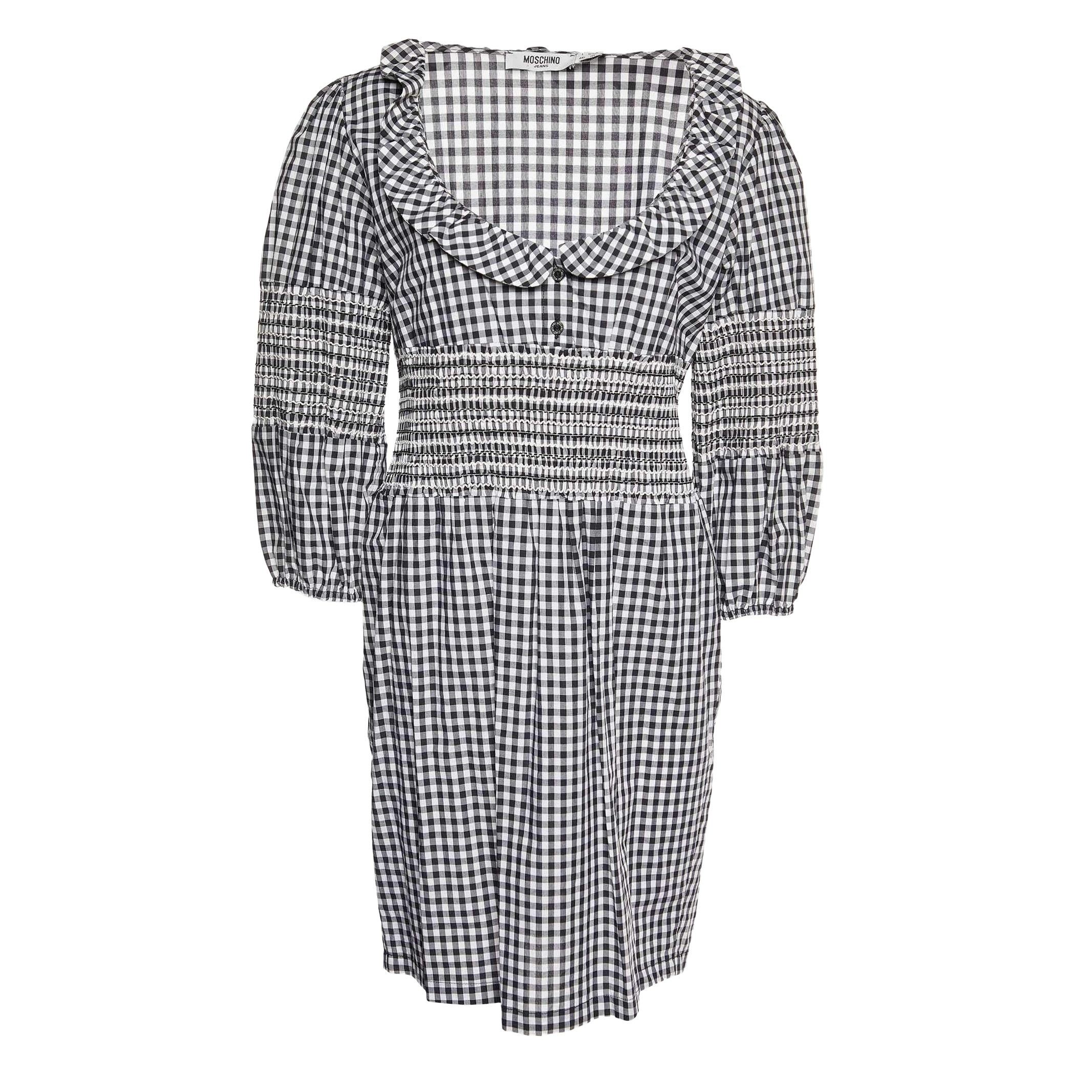 Moschino Jeans Monochrome Gingham-Karo-Baumwollkleid L