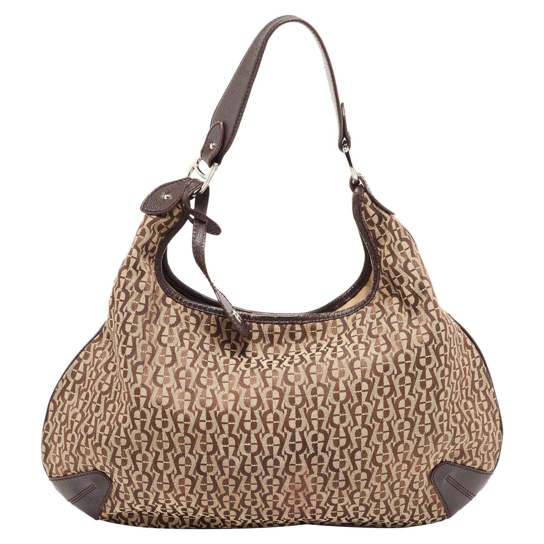 Aigner Hobo de lona y piel beige/marrón con firma en venta