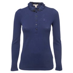 Burberry Brit Polo de manga larga con cuello de volantes de algodón azul marino XS
