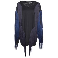 Stella McCartney - Mini abito in maglia di cotone nero con frange L.L.A.