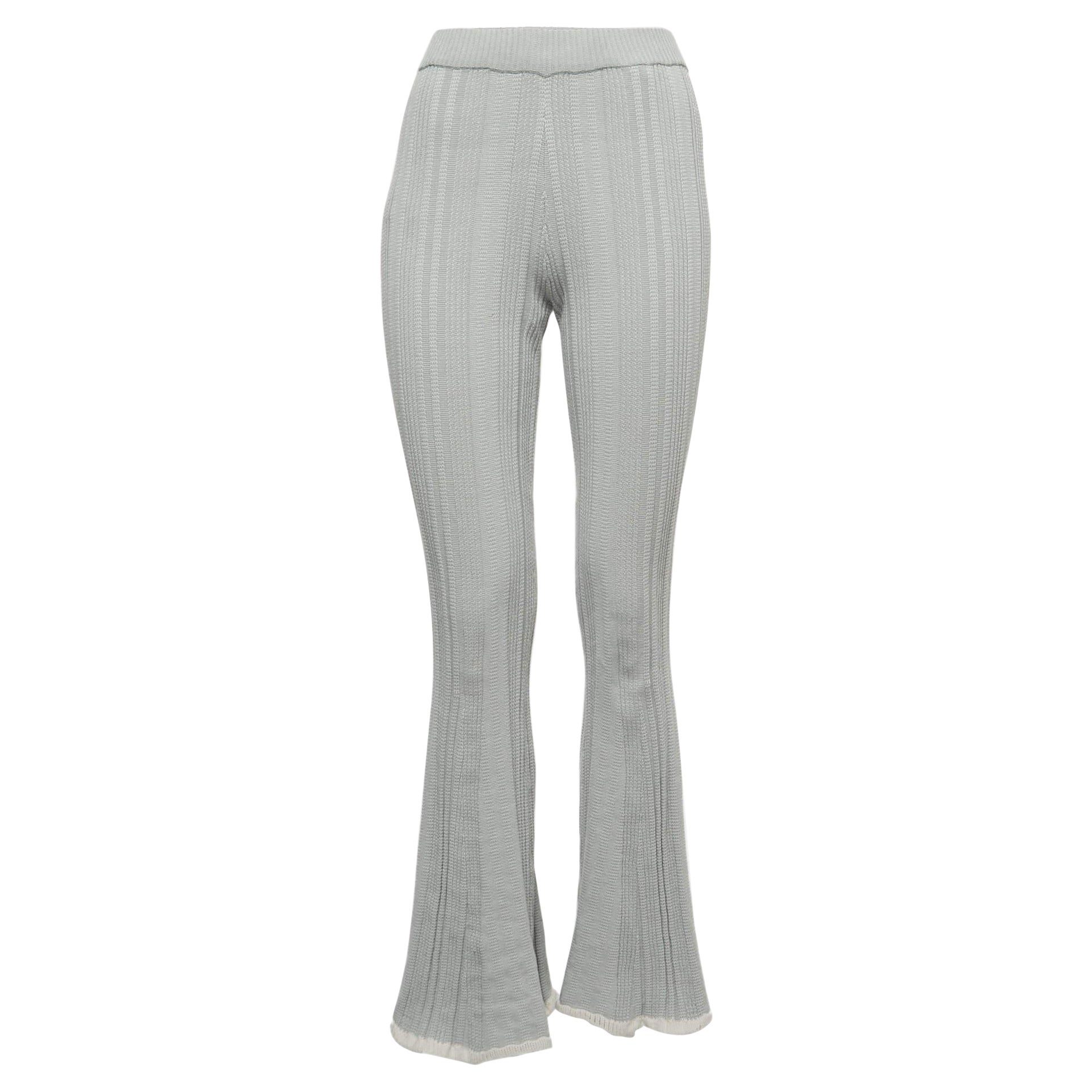 Joseph Light Blue Striped Cotton Knit Flared Pants XXS For Sale