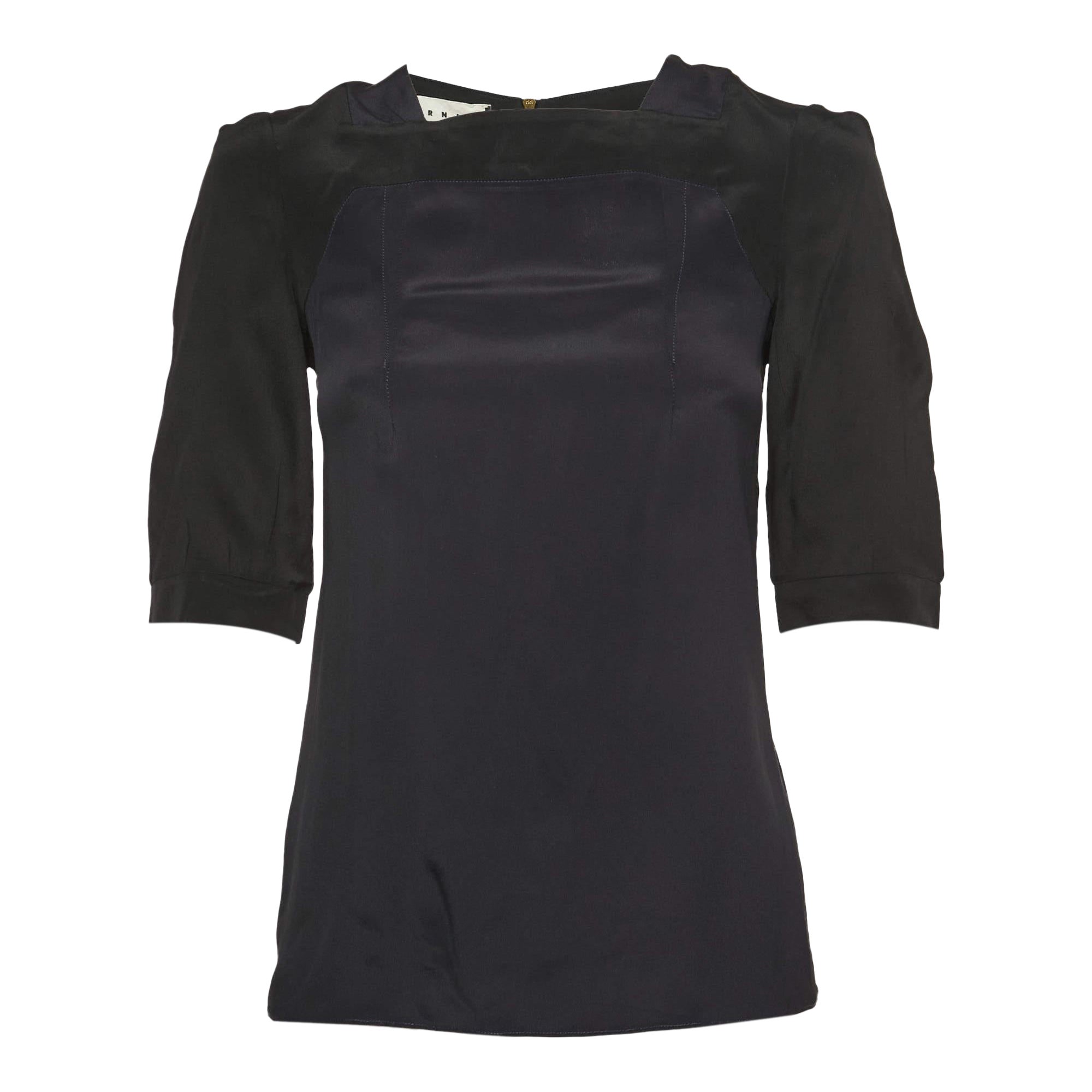 Marni Navy Blue & Black Chiffon Top S For Sale