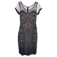 McQ by Alexander McQueen Black Printed Knit & Tulle Midi Dress M