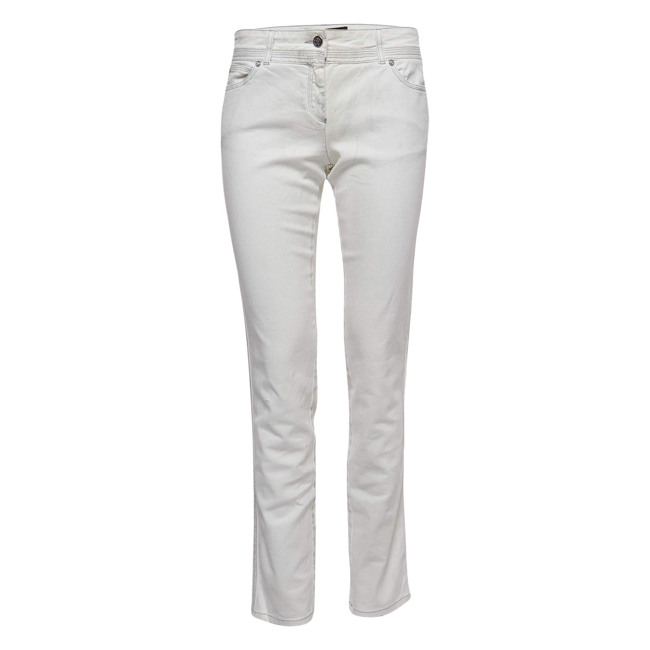 Roberto Cavalli White Patterned Denim Stitch Detailed Jeans M Waist 30" For Sale