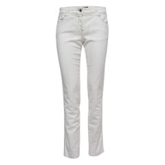 Roberto Cavalli Weiße gemusterte Denim-Jeans mit Denim-Streifen und detaillierter Taille M-Taille 30"