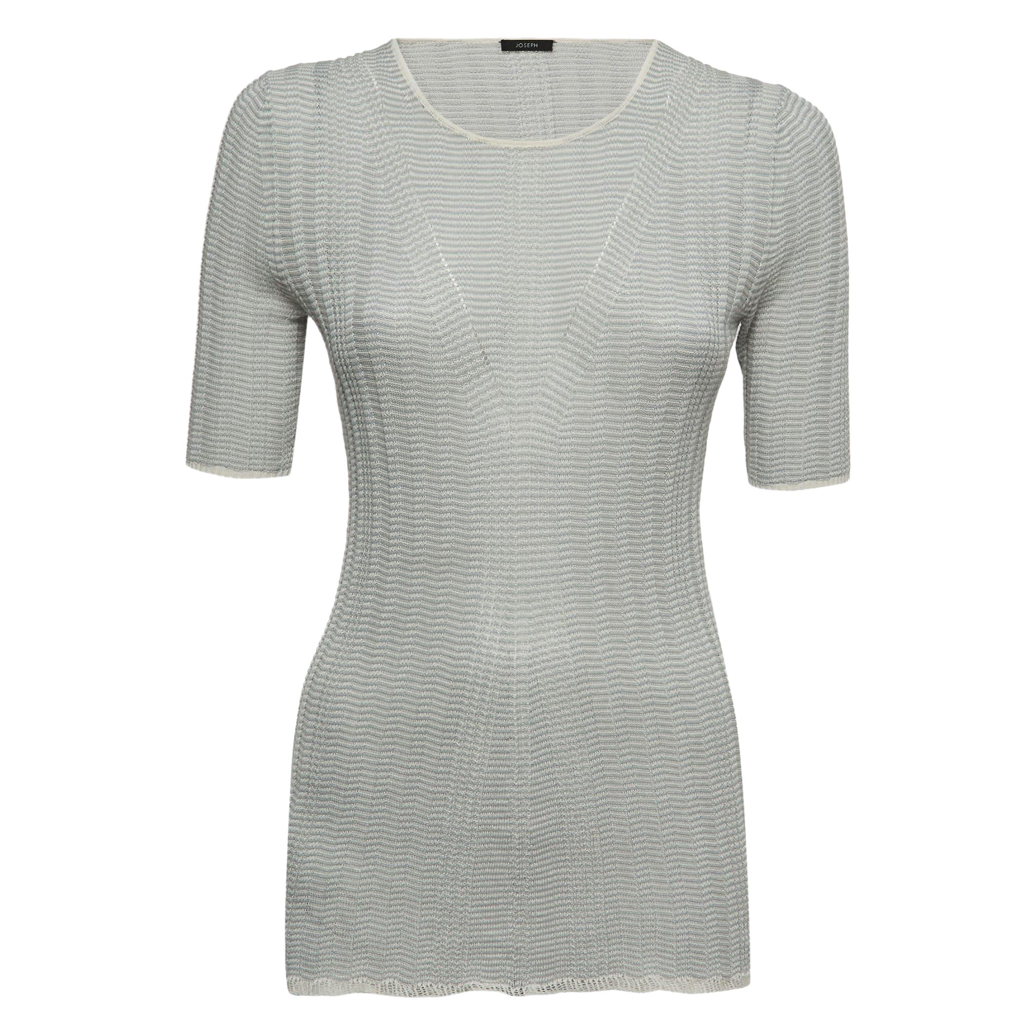 Joseph Light Blue Striped Cotton Knit Top XS For Sale