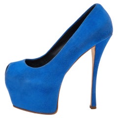 Giuseppe Zanotti Blue Suede Peep Toe Platform Pumps Size 37