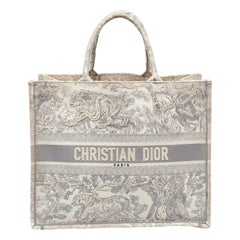 Dior Grey Embroidered Canvas Large Toile de Jouy Book Tote