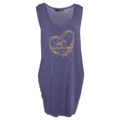 Love Moschino Purple Logo Embroidered Cotton Knit Sleeveless Mini Dress M