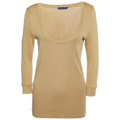 Ralph Lauren Light Brown Cotton Knit Wide V-Neck T-Shirt L.