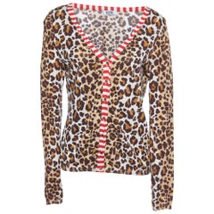 Moschino Cheap and Chic Brown Animal Printed Cotton Knit Cardigan M