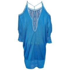Roberto Cavalli Blue Silk Knit Off Shoulder Mini Dress M