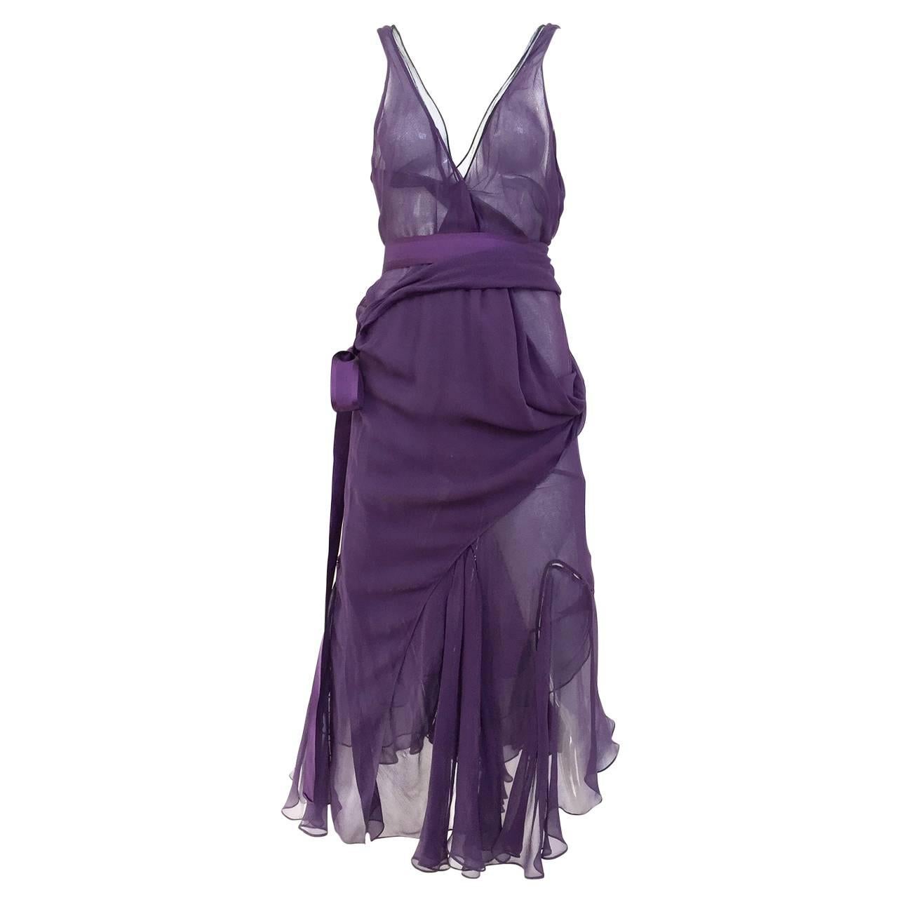 Tom Ford  Aubergine silk chiffon wrap dress