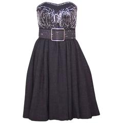 Glittery 1980's Karl Lagerfeld Gray Flannel Strapless Dress With Poncho 6