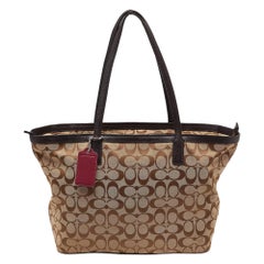 Tote shopper in tela e pelle beige/marrone firmata Coach