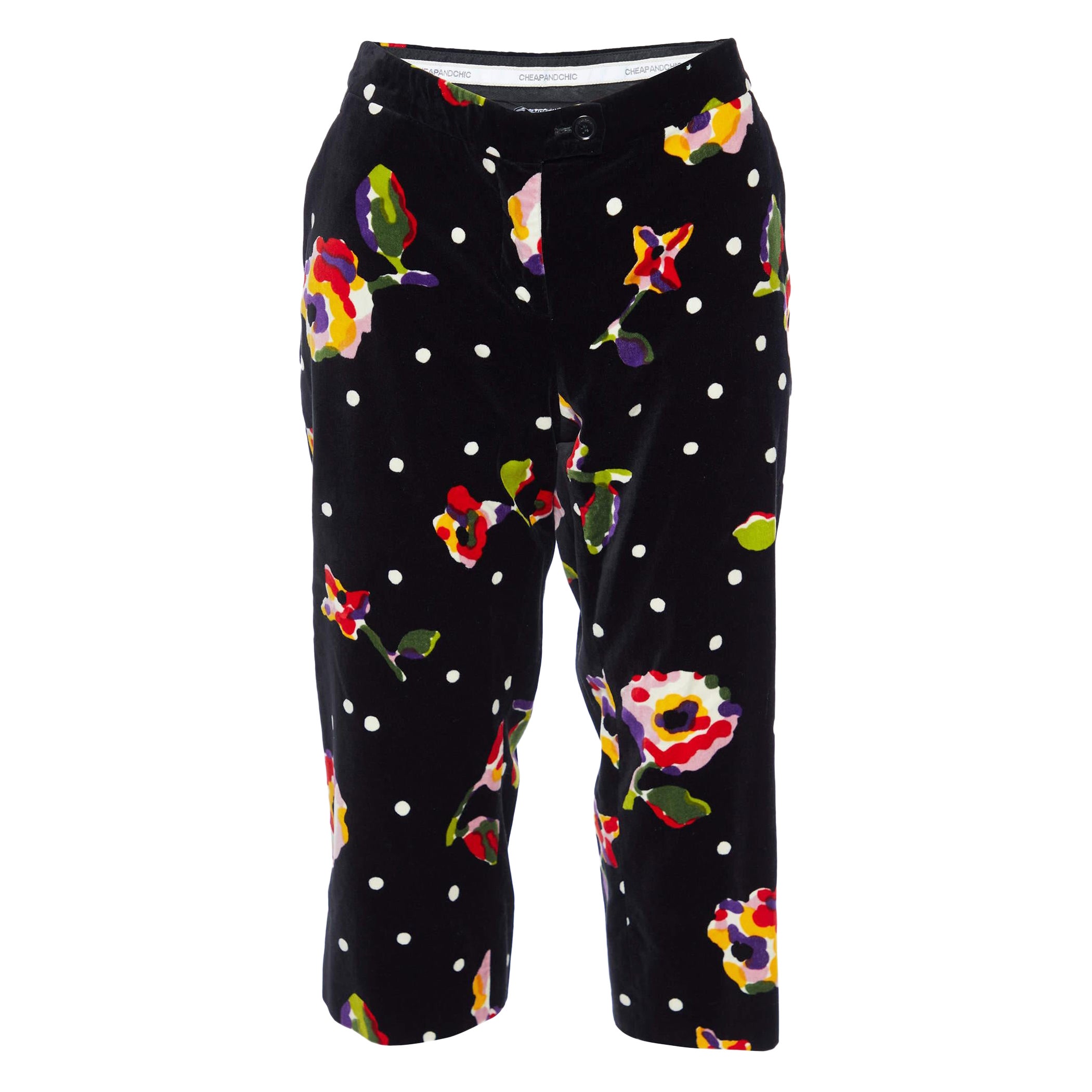 Moschino Cheap and Chic Pantaloni Capri in velluto stampato nero M.