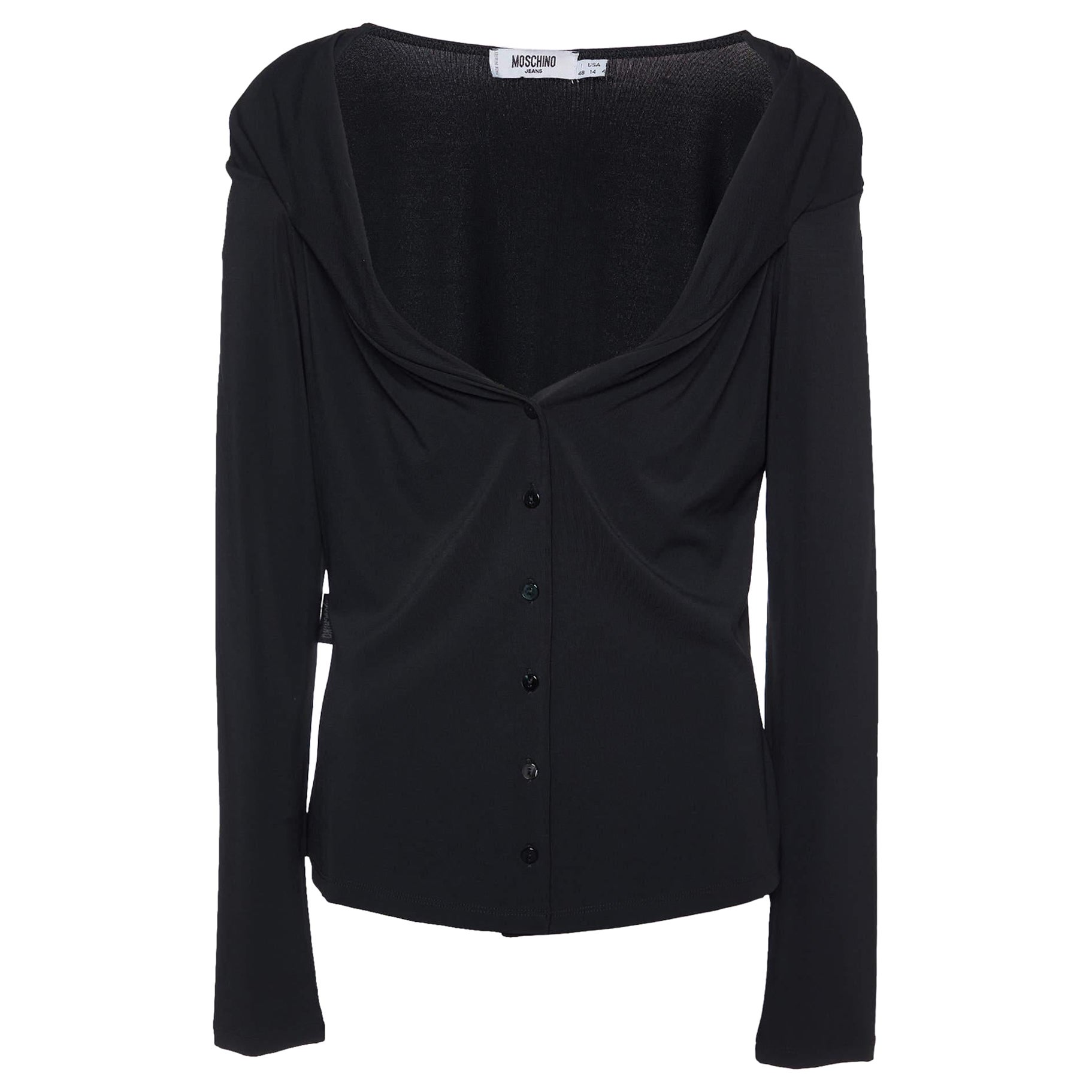 Moschino Jeans Black Jersey Button Front Shirt L For Sale