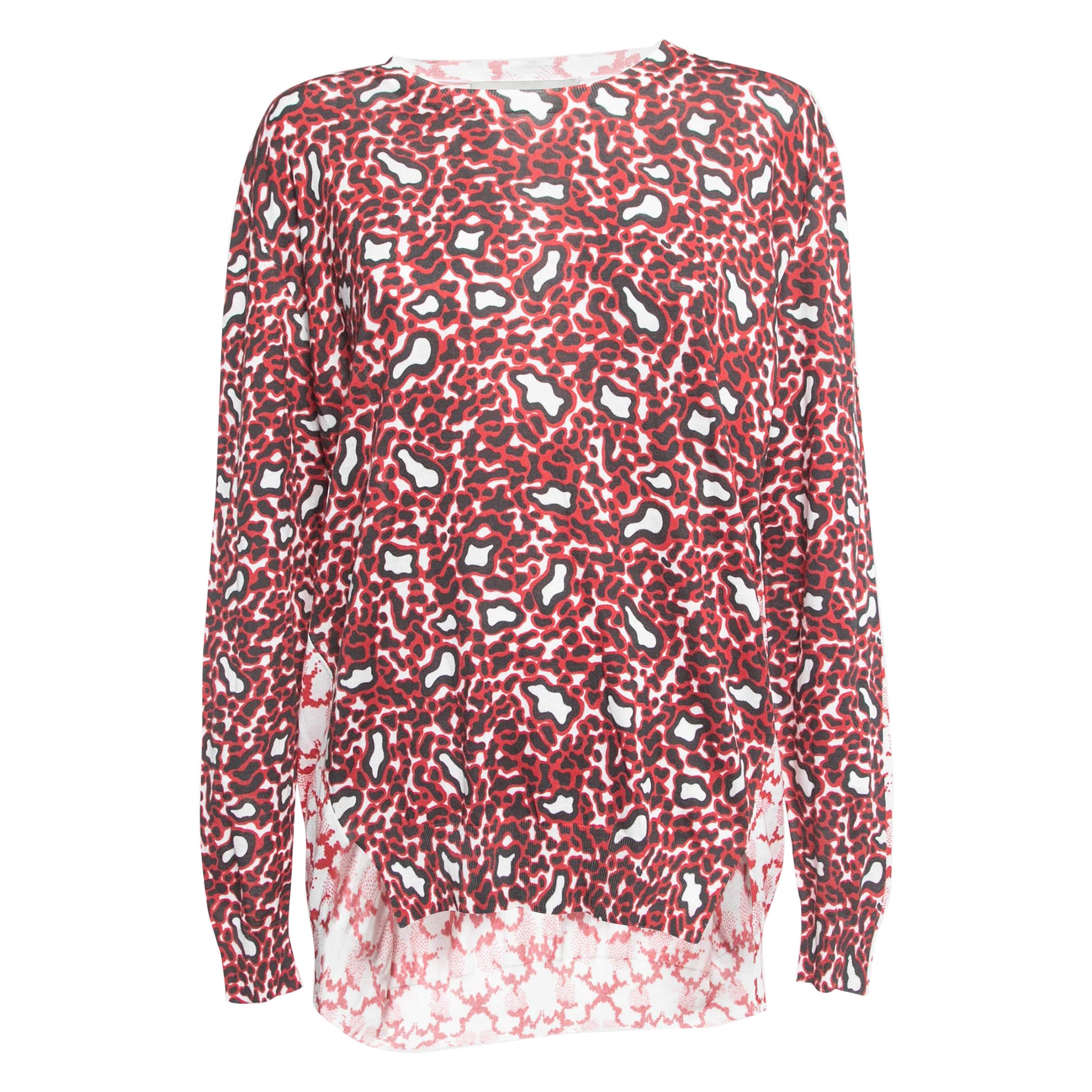 Stella McCartney Red Leopard Print Cotton Knit Long Sleeve Top M
