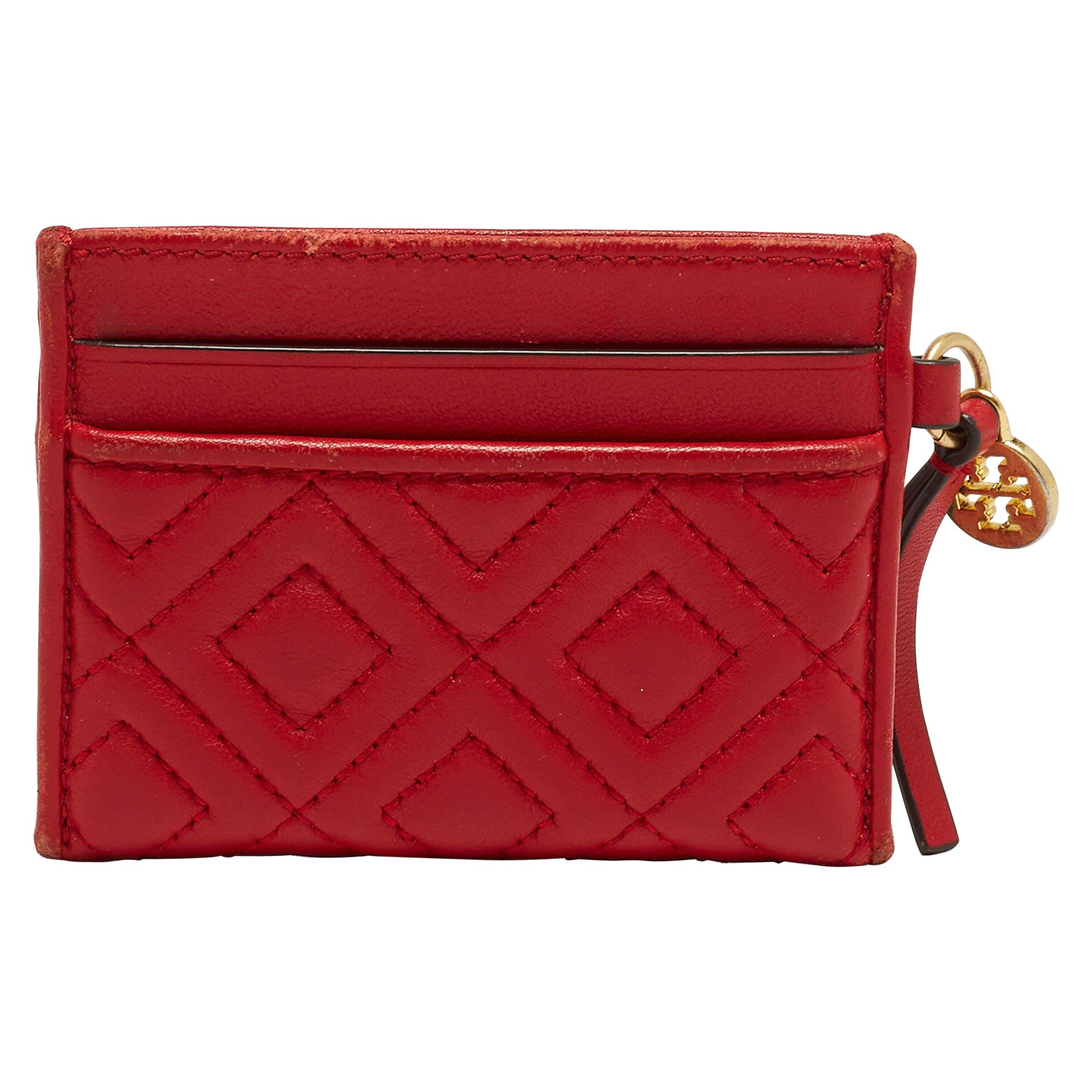 Tarjetero Fleming de piel acolchada roja de Tory Burch