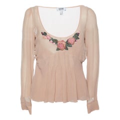 Moschino Cheap and Chic Beige Light pink Embellished Silk Chiffon Top M