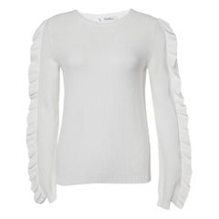 Max Mara White Ruffled Cotton Knit Sweater S