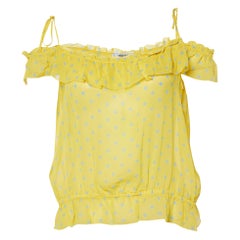 Moschino Cheap and Chic Yellow Polka Dot Printed Silk Ruffle Detail Top L