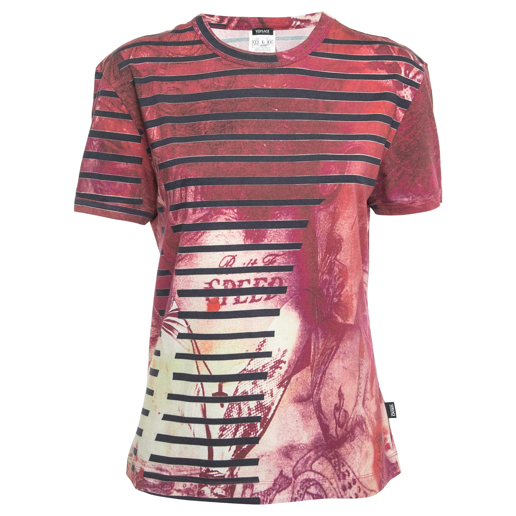 Versace Jeans Couture Rosa Kurzarm-T-Shirt aus Baumwolle mit All-Over-Druck und Stretchdruck L