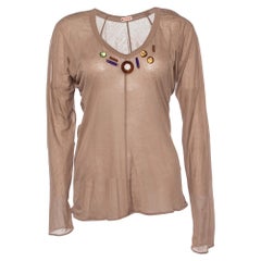 Marni - Top a maniche lunghe in maglia di cotone marrone con dettagli impreziositi L.L.A.