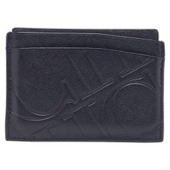 CH Carolina Herrera Dunkelblauer Kartenetui aus geprägtem Leder mit Monogramm