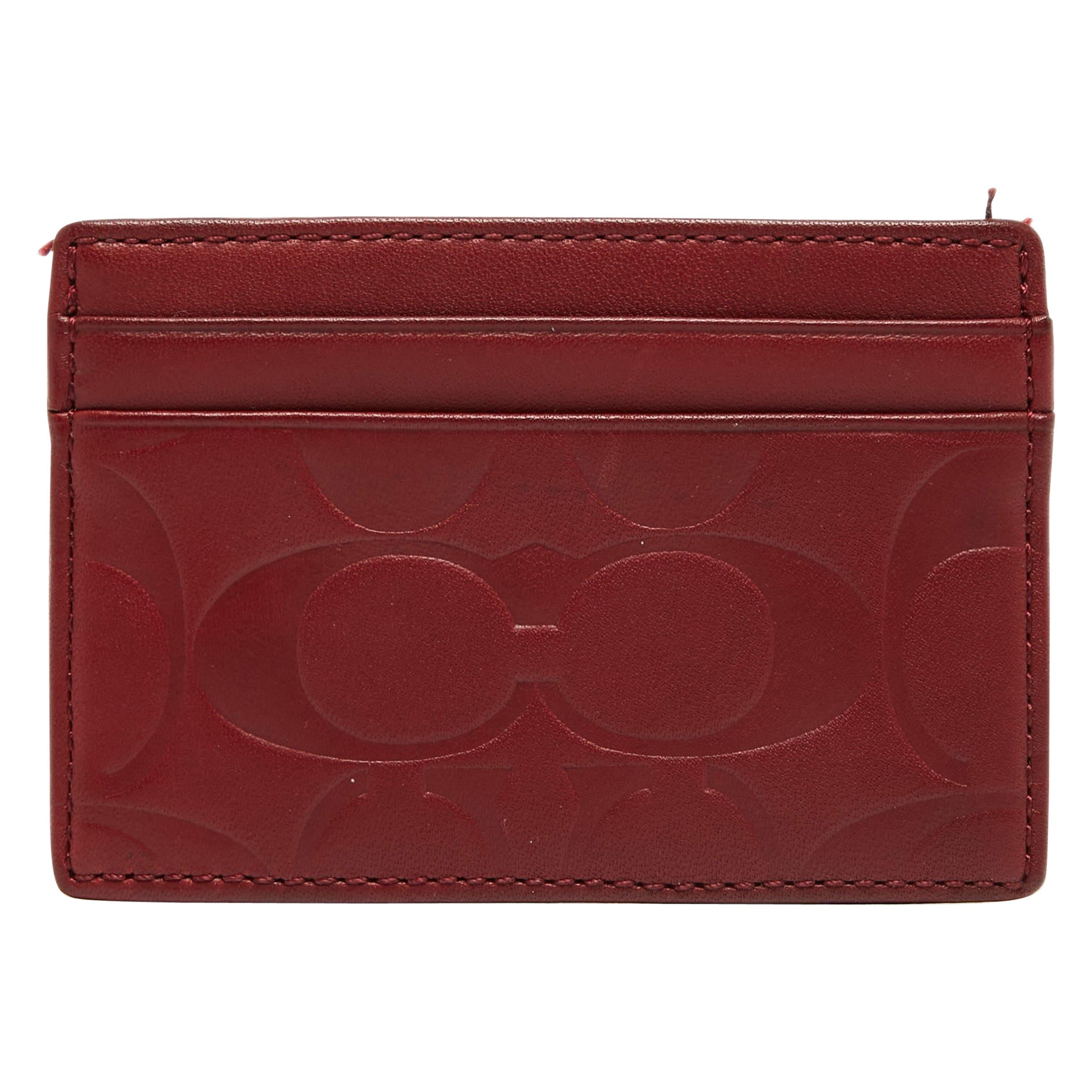 Coach Red Logo Embossed Leather Card Holder For Sale